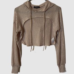 Crop Top High Low Hoodie with Shimmer Metallic Finish